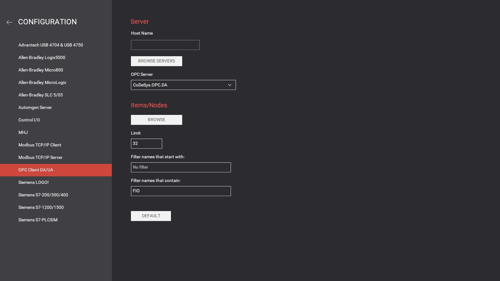 opc client driver configuration