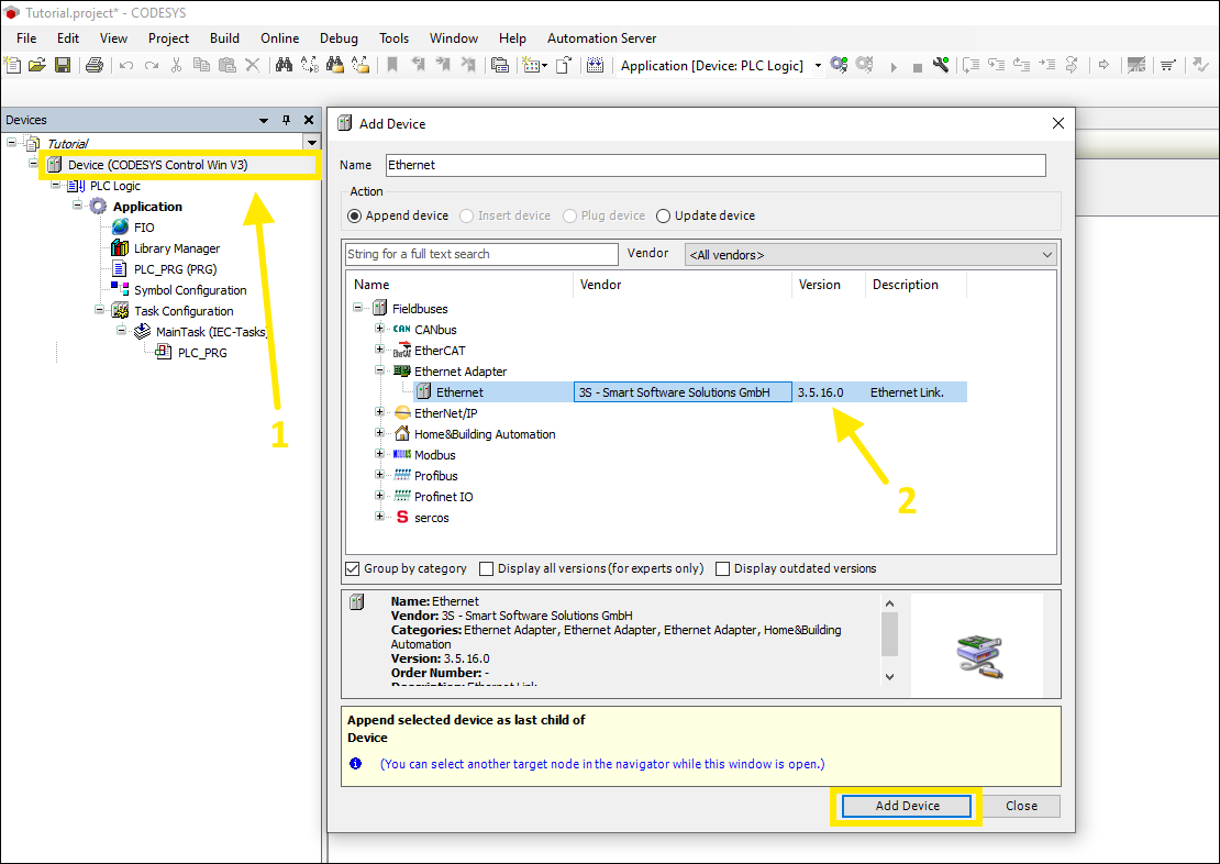 codesys add ethernet
