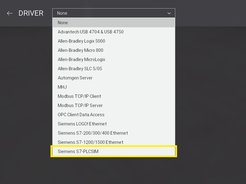 select s7-plcsim driver